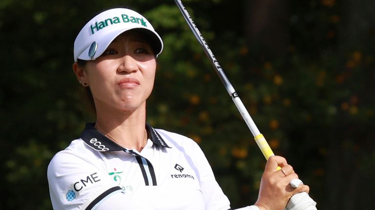 CINCINNATI, OH - SEPTEMBER 20: LPGA golfer Lydia Ko plays her tee shot on the 9th hole during the second round of the Kroger Queen City Championship presented by P&G on September 20, 2024, at TPC River's Bend in Cincinnati, Ohio. (Photo by Brian Spurlock/Icon Sportswire) (Icon Sportswire via AP Images)