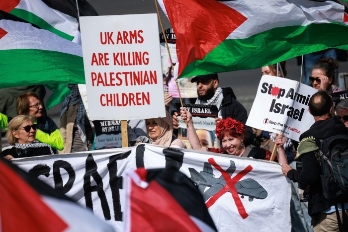 Protesters outside a BAE Systems factory in Blackburn, Lancashire