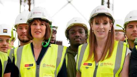 Britain’s Chancellor Rachel Reeves, center, and Deputy Prime Minister Angela Rayner