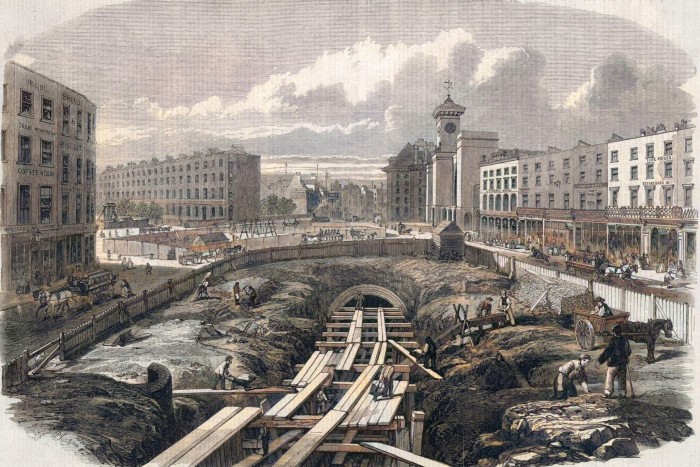 Construction of the London Underground system near King’s Cross in 1861