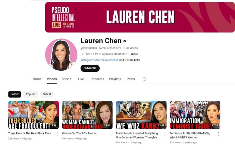 A screenshot of Lauren Chen's former YouTube channel.