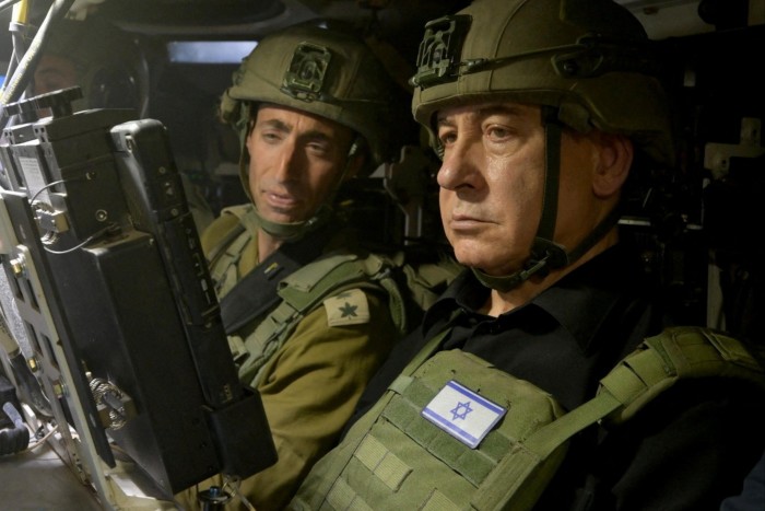 Benjamin Netanyahu visits Israeli soldiers in Rafah, in the southern Gaza Strip