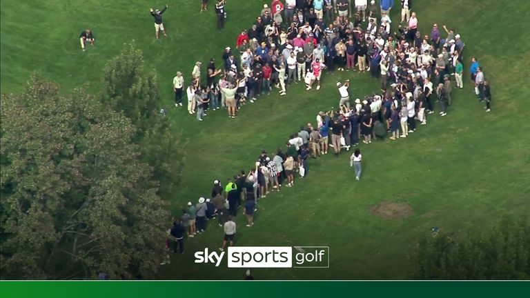 Xander Schauffele hit his second shot at the fourth hole into the trees during the second day&#39;s foursomes at the Presidents Cup.