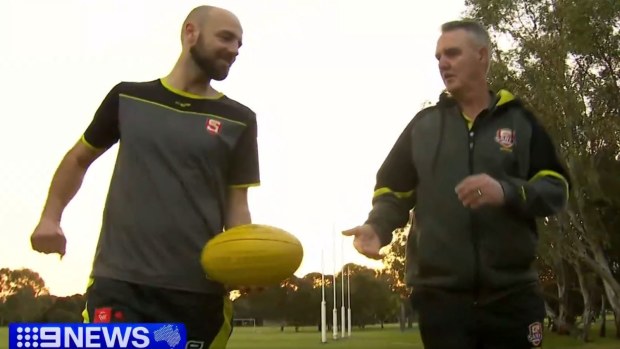 Ben Williams (left) will umpire the SANFL grand final this weekend. His dad Richard Williams (right) umpired eleven.