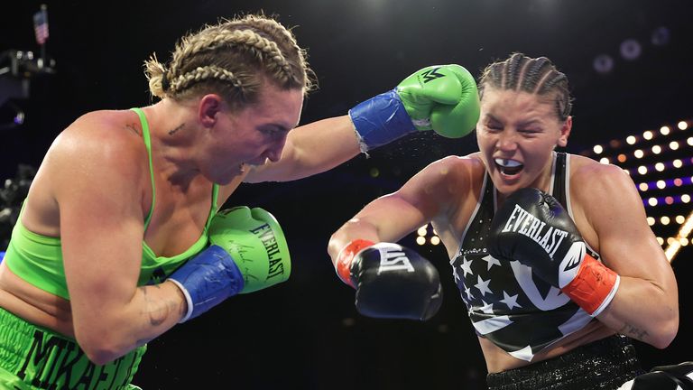 Mikaela Mayer beat bitter rival Sandy Ryan via majority decision to capture the WBO welterweight world title. Pic: Top Rank