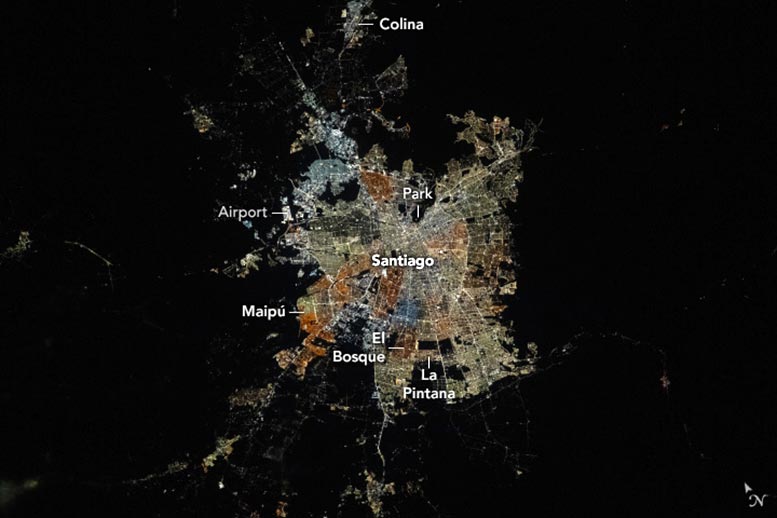 Santiago at Night From Space Station Annotated