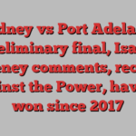 Sydney vs Port Adelaide preliminary final, Isaac Heeney comments, record against the Power, haven’t won since 2017