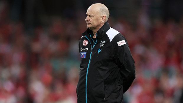 Power head coach Ken Hinkley looks on during their loss to Sydney.