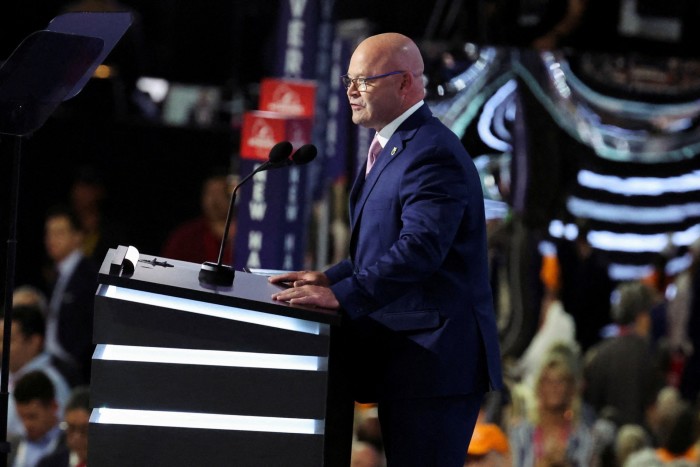 Teamsters president Sean O’Brien addresses the Republican National Convention 