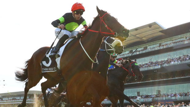 Sam Clipperton riding Think About It wins Race 7 The TAB Everest during Sydney Racing - TAB Everest Day at Royal Randwick Racecourse on October 14, 2023 in Sydney, Australia. (Photo by Jeremy Ng/Getty Images)