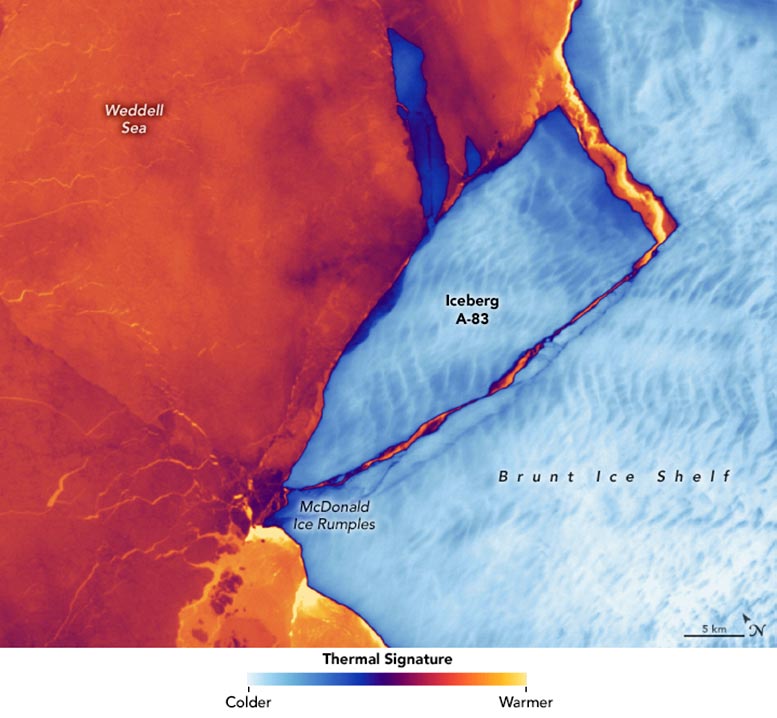 Iceberg A-83 Thermal Signature May 2024 Annotated