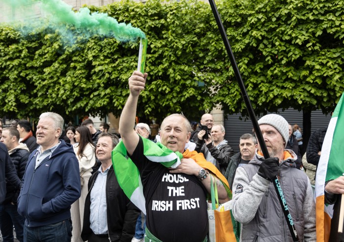 Protesters take part in an anti-immigration protest in the centre of Dublin in May