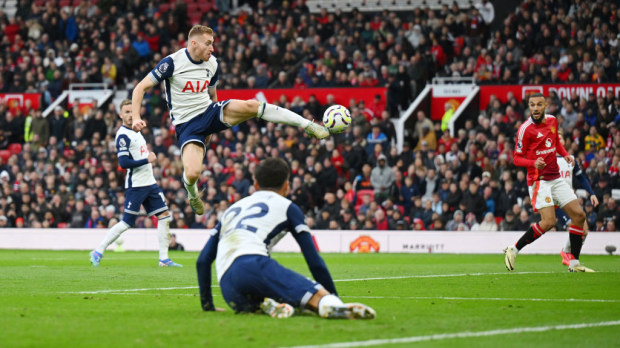 Dejan Kulusevski of Tottenham Hotspur scores his team's second goal.