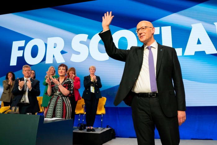 First Minister John Swinney after delivering his address at the SNP annual national conference 