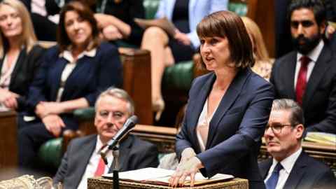 Rachel Reeves, Britain’s new chancellor speaks at the House of Commons, in London.