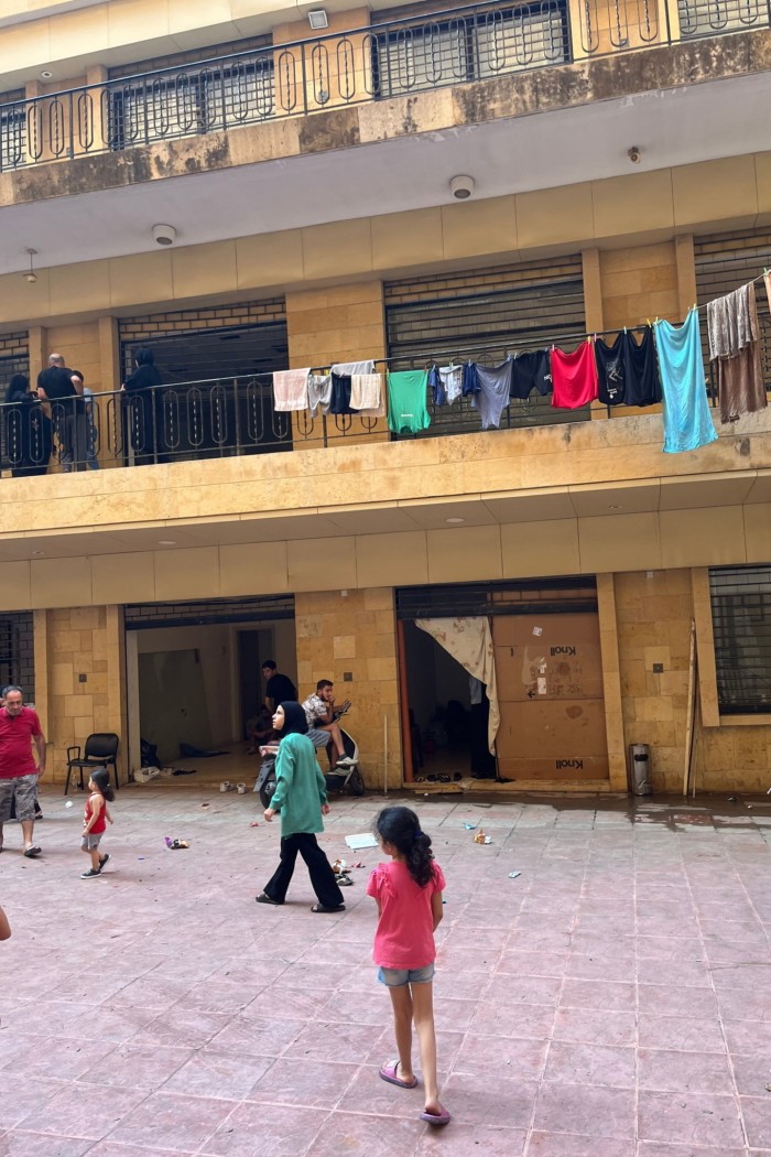 Empty offices in downtown Beirut being used as temporary housing for displaced people