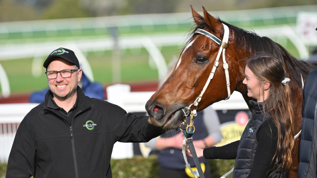 Trainer Luke Oliver poses after Justdoit won Race 5, the Tobin Brothers Celebrating Lives - Betting Odds during Melbourne Racing at Sandown Lakeside Racecourse on July 17, 2024 in Melbourne, Australia. (Photo by Vince Caligiuri/Getty Images)