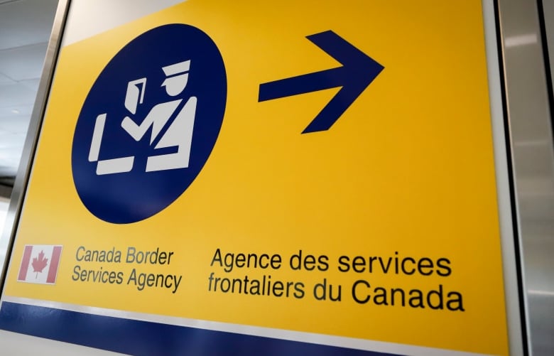 A Canada Border Services Agency (CBSA) sign is seen in Calgary, Alta., Thursday, Aug. 1, 2019. Alberta border officers said they made their largest-ever seizure of methamphetamine earlier this week at a crossing into Canada from Montana. 