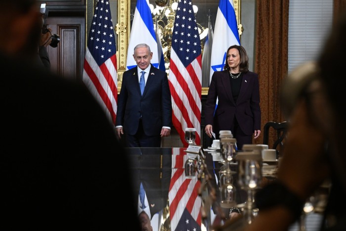 The Israeli leader meets Kamala Harris in Washington during the summer