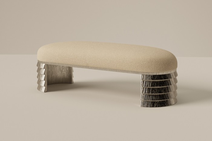 Bryan O’Sullivan Studio Nickel-plated aluminium Areca bench, £15,500, limited to 28 pieces