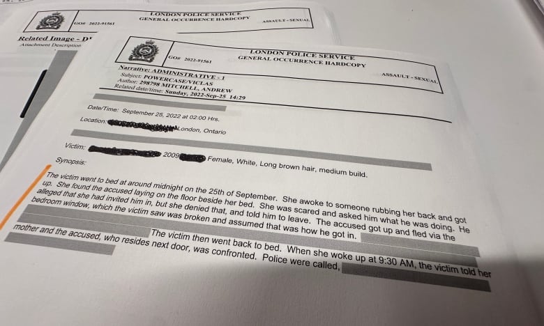 The police report taken by an officer after a 13-year-old girl reported waking to find her 27-year-old neighbour in her bedroom in the middle of the night. 