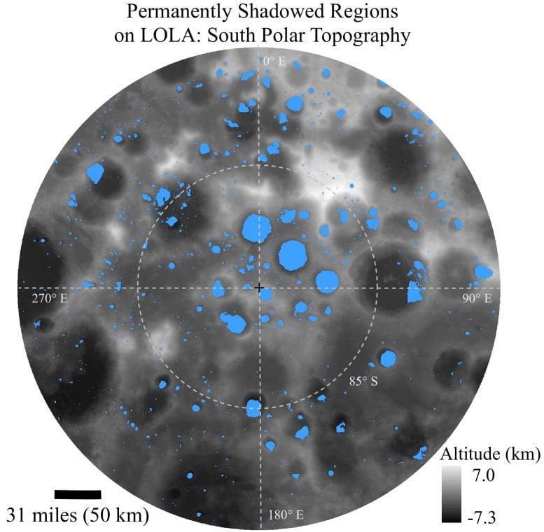 Distribution of Permanently Shadowed Regions on Moon