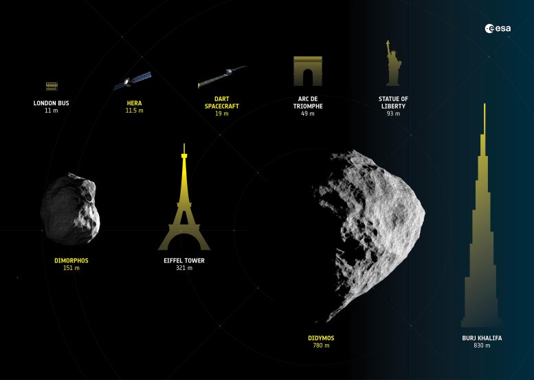 Hera and Its Target Asteroids Size Guide