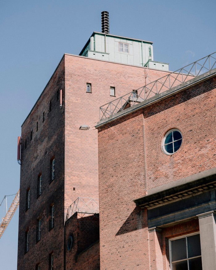 Detail of the red-brick facade of Carlsberg’s Machine Central, a 1920s factory complex 