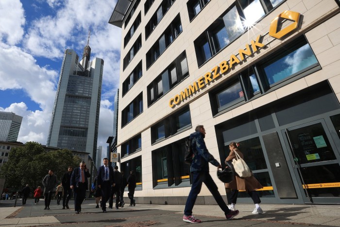 Outside a Commerzbank branch in Frankfurt, Germany