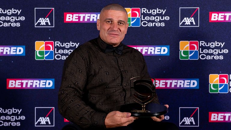 Picture by Allan McKenzie/SWpix.com - 08/10/2024 - Rugby League - Rugby League Awards Dinner 2024 - New Dock Hall, Leeds, England - Halifax Panthers' coach Wayne Boardman wins the Betfred Wheelchair Coach of the Year Award.