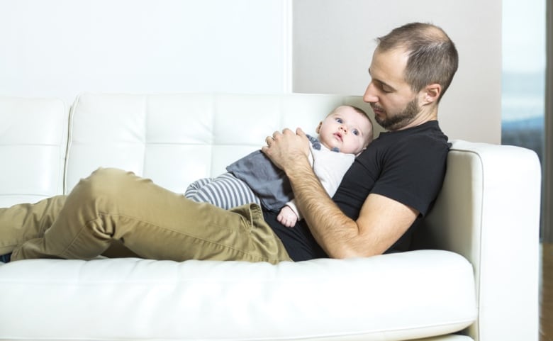 A father with baby on the sofa 