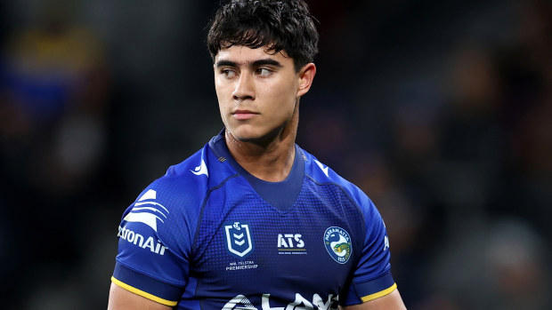 Blaize Talagi of the Eels looks on during the round 21 NRL match between Parramatta Eels and Melbourne Storm at CommBank Stadium, on July 26, 2024, in Sydney, Australia. (Photo by Brendon Thorne/Getty Images)