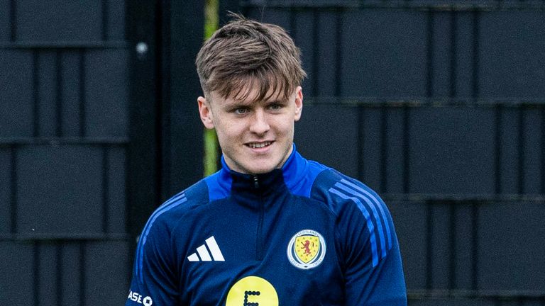 GLASGOW, SCOTLAND - OCTOBER 08: Ben Doak during a Scotland training session at the City Stadium, on October 08,2024, in Glasgow, Scotland. (Photo by Alan Harvey / SNS Group)