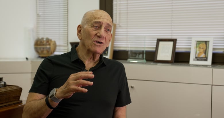 Former Israeli Prime Minister Ehud Olmert in an interview with CBC News in his Tel Aviv office.