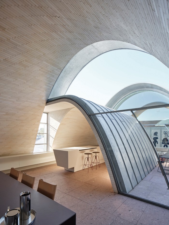 The vaulted ceiling and roof of his home in Alexandria, Sydney