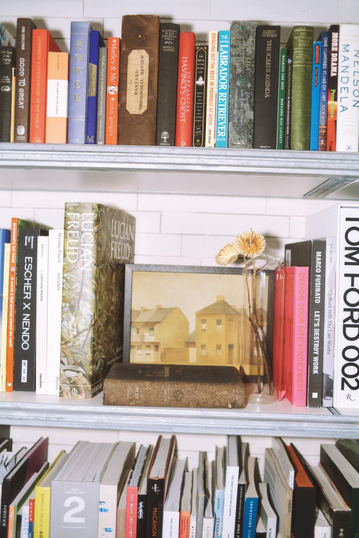 A work by Dorothy Atkins on a bookshelf