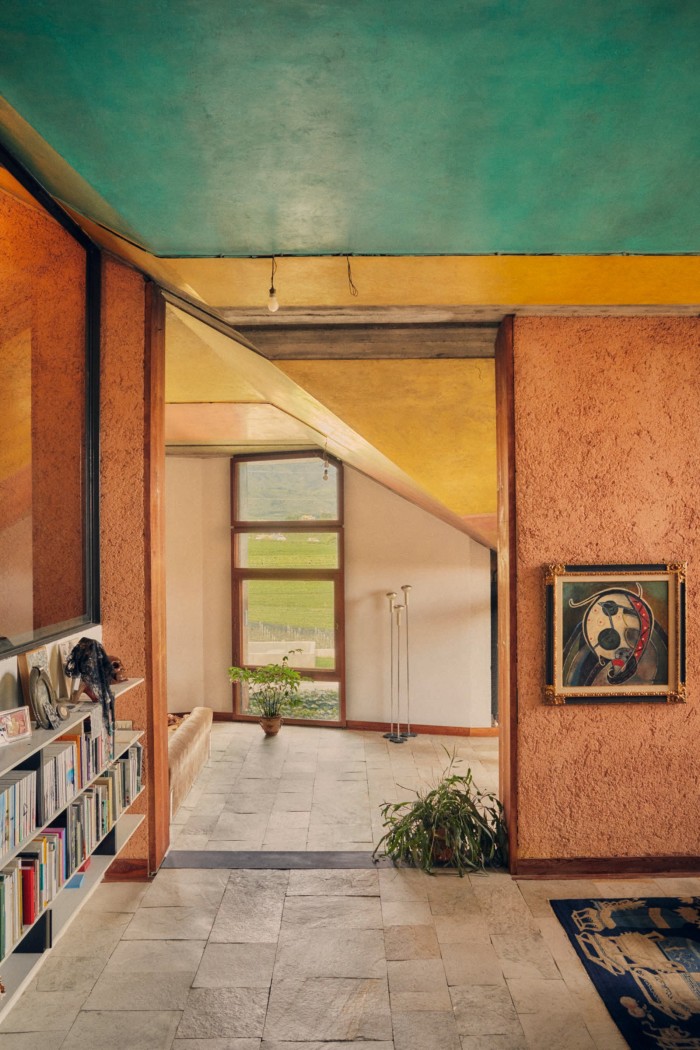 A Francis Picabia on the study wall in Casa Tabarelli; Scarpa divided the house’s angled ceilings into planes of colour that Dalle Nogare says correspond to the movement of daylight