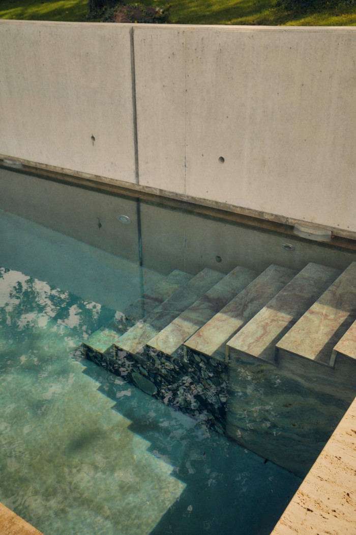 A water feature outside the new building