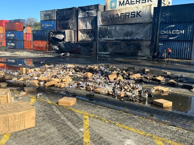 A view shows containers damaged by a Russian missile strike, amid Russia's attack on Ukraine, in Odesa region, Ukraine, in this handout released on October 10, 2024. 