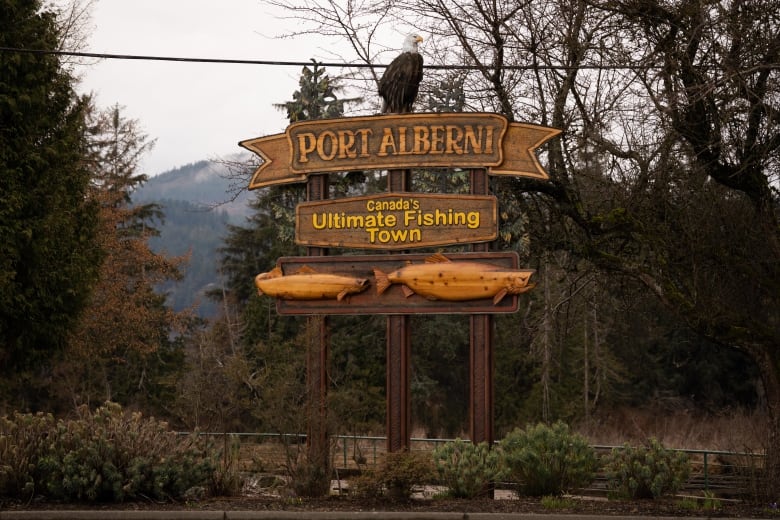 Welcome sign to Port Alberni, B.C. on Sunday, March 13, 2022. (Maggie MacPherson/CBC)