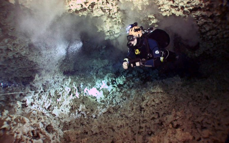 Diver in Cenote Cave