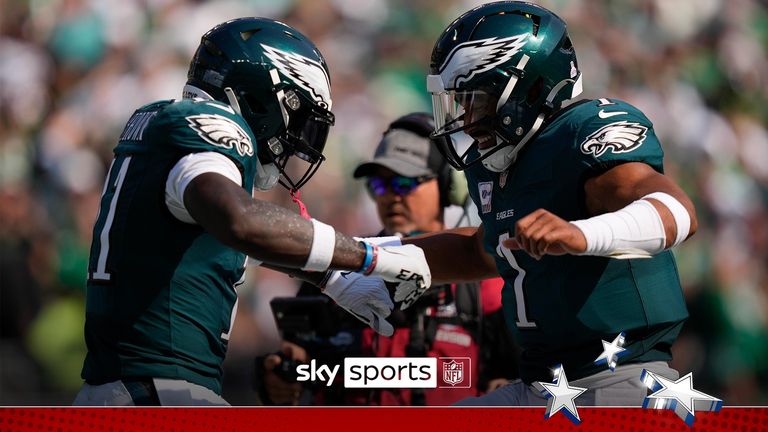 Philadelphia quarterback Jalen Hurts somehow found A.J. Brown for the 22-yard touchdown as the Eagles extended their lead over the Cleveland Browns in the second quarter.