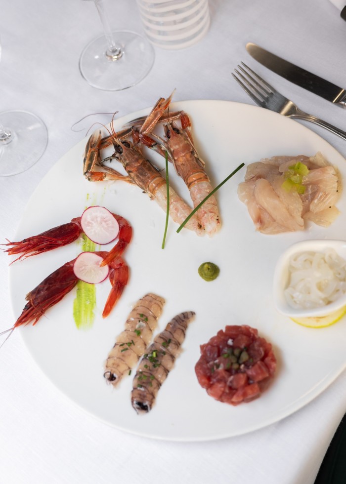 A plate of the restaurant’s crudo dell’Alto Adriatico: fish and seafood from local waters 