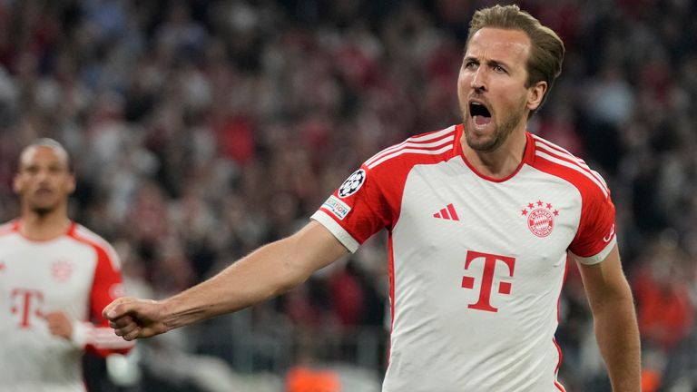 Harry Kane celebrates after scoring his side&#39;s second goal against Real Madrid