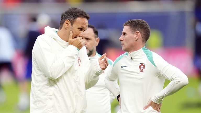 Barry speaking to Ricardo Carvalho on Portugal duty