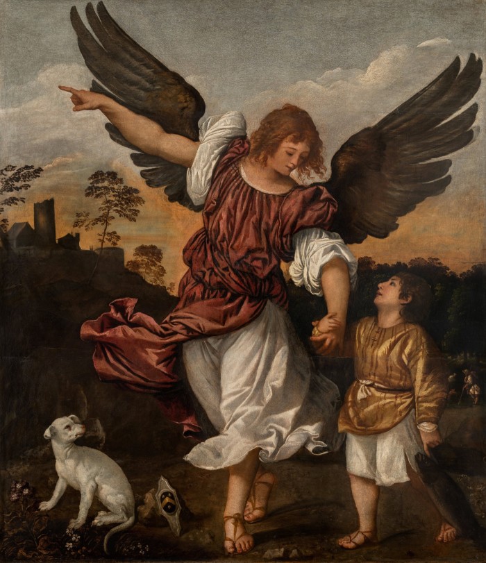 ‘The Archangel Raphael and Tobias’, 1508, by Titian, depicting Tobias as a young child holding the hand of the archangel