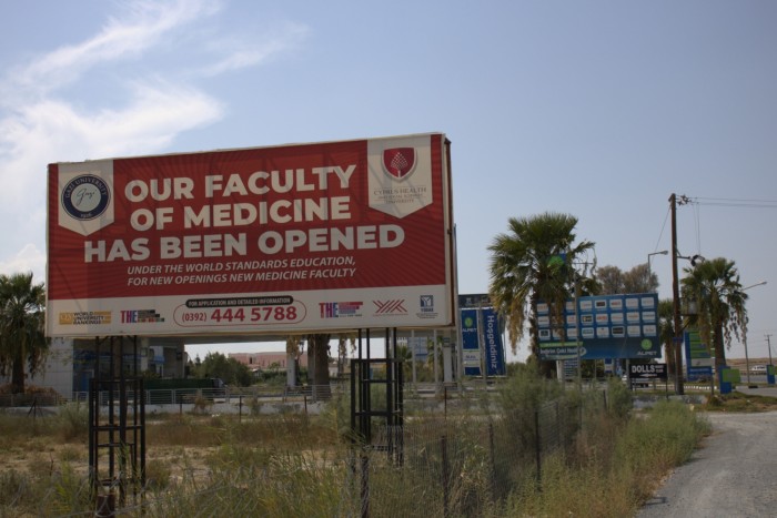 Advertisement on a billboard for Cyprus Health and Social Sciences University’s medicine department