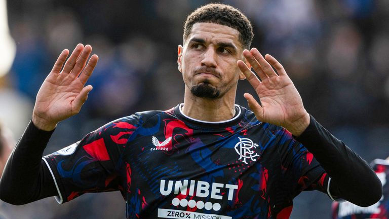 Rangers' Leon Balogun apologises to the fans at full time.