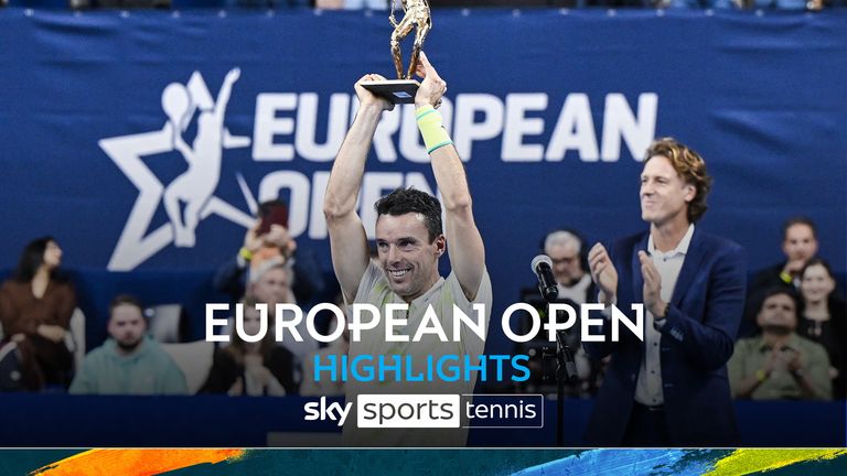 Spain&#39;s Roberto Bautista-Agut celebrates with the trophy after his victory over Czech Jiri Lehecka after their men final tennis match at the ATP European Open Tennis tournament at the Lotto Arena in Antwerp, on October 20, 2024. (Photo by Tom Goyvaerts / Belga / AFP) / Belgium OUT (Photo by TOM GOYVAERTS/Belga/AFP via Getty Images)