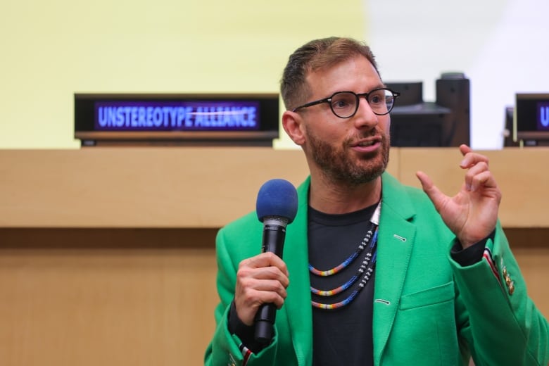 Dr. Ben Barry, Dean & Professor of Equity & Inclusion, School of Fashion, Parsons School of Design speaks during the Unstereotype Alliance Global Member Summit 2022 at United Nations on November 18, 2022 in New York City. 